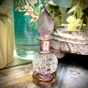 2196 Ornate Glass Purple and Gold Mini Perfume Bottle